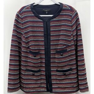 Talbots Plus Size X Blue Red Stripe Tweed‎ Enameled Pocket Buttons Hook & Eye